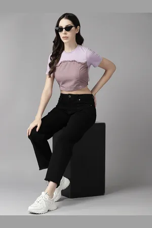 Roadster The Lifestyle Co. Checked Tie-Up Detail Crop T-shirt
