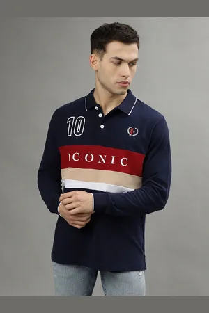 ICONIC Men Typography Printed Polo Collar Cotton T-shirt
