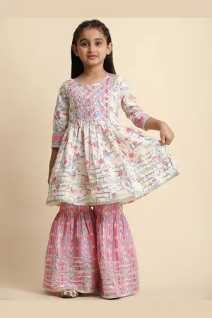 SHIJILA Girls Floral Printed A-Line Kurta with Sharara
