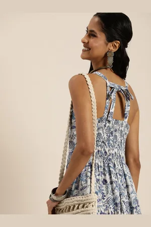 Taavi Ethnic Motifs Printed Smocked Halter Neck Fit & Flare Dress