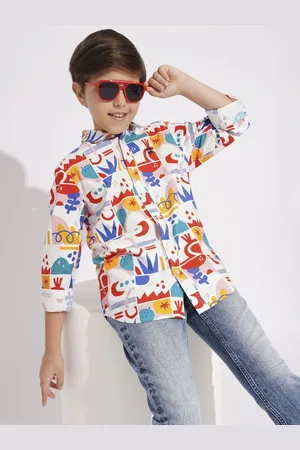 JACK & JONES Boys Spread Collar Abstract Printed Cotton Casual Shirt