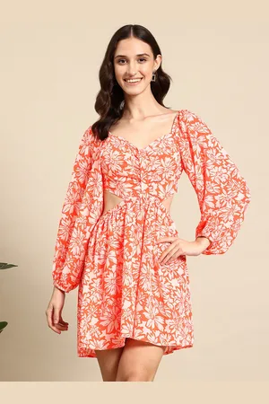 Mast & Harbour Floral Print Puff Sleeves Fit & Flare Dress With Cut-Out Detail