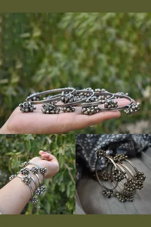 The Pari Set Of 4 Silver-Plated Oxidised Bangles