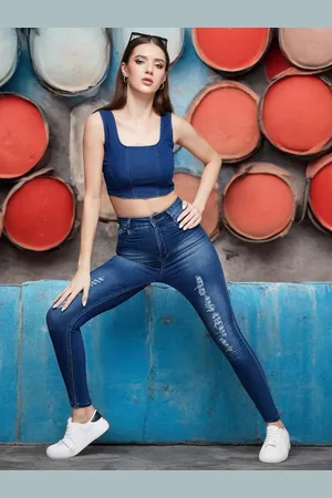 Miss Chase Women Skinny Fit Mid Rise Mildly Distressed Regular Ripped Denim Jeans