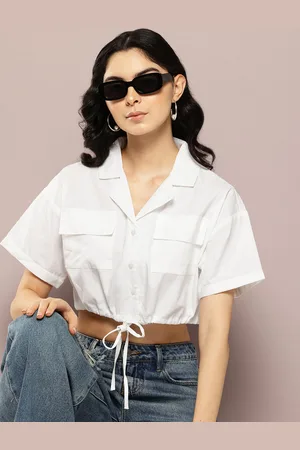 Kook N Keech Extended Sleeves Cotton Shirt Style Crop Top