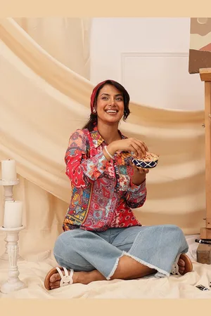 Quiero Women Spread Collar Ethnic Printed Casual Shirt