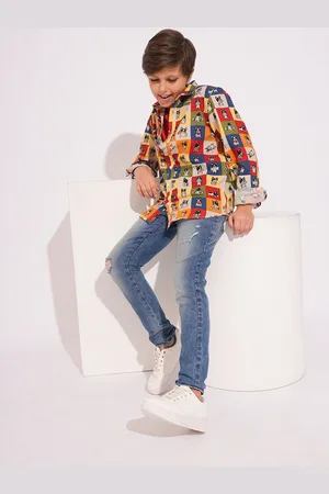 JACK & JONES Boys Spread Collar Graphic Printed Cotton Casual Shirt