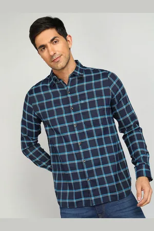 WROGN Men Spread Collar Windowpane Checked Cotton Casual Shirt