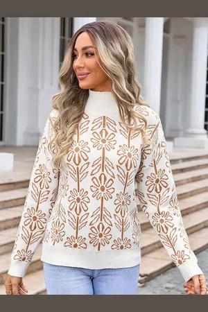 LULU & SKY Women Floral Self Design Pullover Sweater