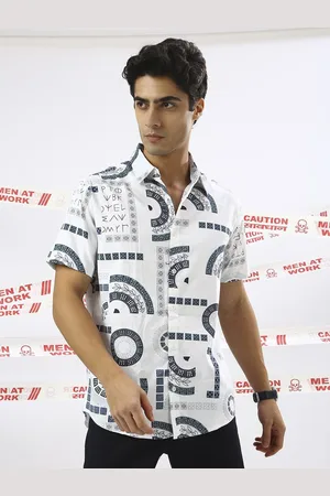 VALEN CLUB Men India Slim Spread Collar Abstract Printed Cotton Casual Shirt
