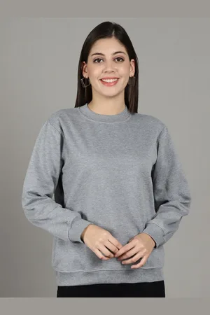 GRACIT Women Solid Round Neck Fleece Pullover Ribbed Sweatshirt
