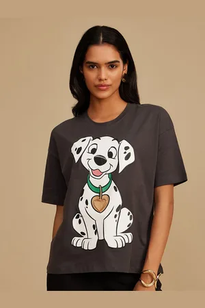 Kazo Women Graphic Printed Round Neck Cotton Boxy T-shirt