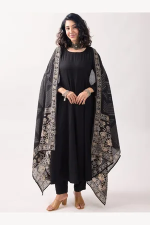 KERI PERRY Anarkali Pure Cotton Kurta With Pant & Embroidered Dupatta