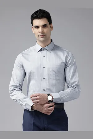 Blackberrys Slim Fit Windowpane Checked Pure Cotton Formal Shirt
