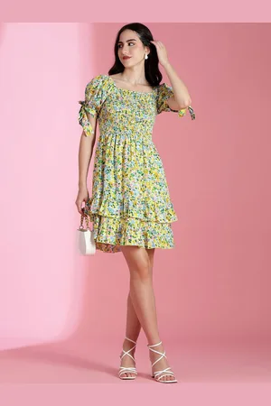KOTTY Women Floral Printed Puff Sleeve Fit & Flare Dress