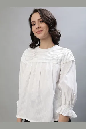 ICONIC Women Vertical Striped Round Neck Cotton Top