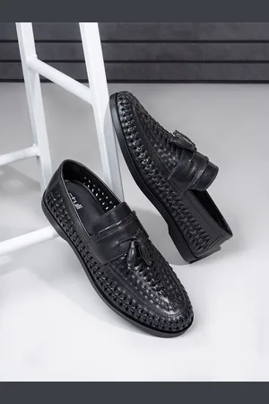 Styli Men Genuine Leather Handmade Woven Loafers