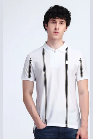 Flying Machine Men Striped Polo Collar Cotton T-shirt