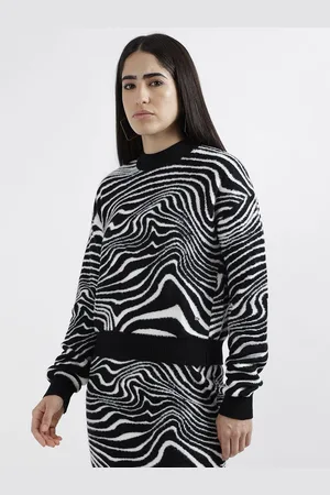 Elle Women Abstract Self Design Round Neck Pullover Sweater