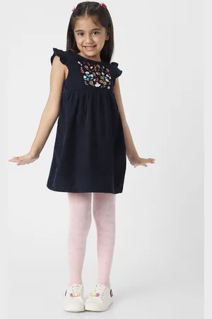 Nauti Nati Girls Floral Embroidered Corduroy Dress with Flutter Sleeves