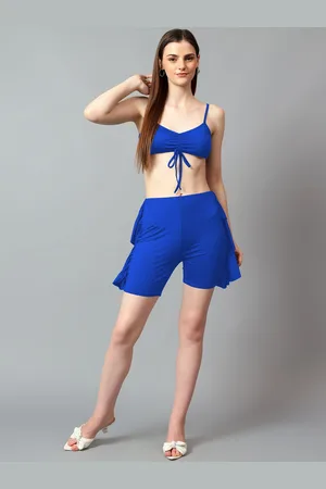 KOTTY Women V-Neck Blue Dress Set