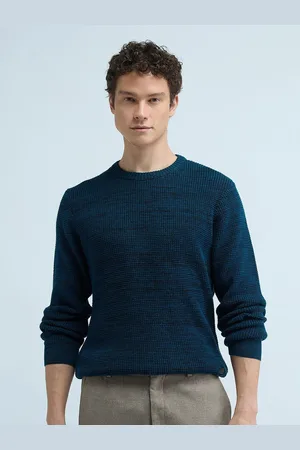 Flying Machine Men Self Design Cable Knit Pure Cotton Pullover Sweater