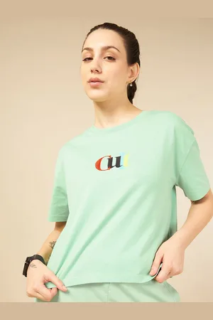 Cult Women Solid Bio Finish Boxy Crop T-shirt