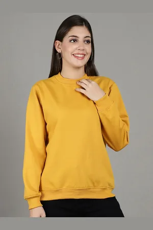 GRACIT Women Solid Round Neck Fleece Pullover Ribbed Sweatshirt