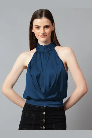 KOTTY Women Solid Halter Neck Satin Top