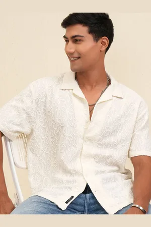 LocoMotive Premium Men Knitted Jacquard Cuban Collar Relaxed Shirt