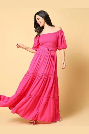 SHOWOFF Women Off-Shoulder Smocked Puff Sleeve Gown Dress