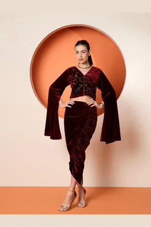Antheaa Embellished Velvet Top & Skirt Co-Ord Set