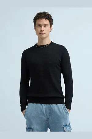 Flying Machine Men Brand Logo Printed Pullover Ribbed Pure Cotton Sweater