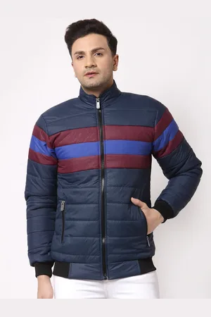 KLOTTHE Men Navy Blue Maroon Colourblocked Water Resistant Outdoor Bomber Jacket