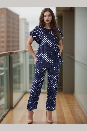 BAESD Women Printed Round Neck Top & Trousers Co-Ords