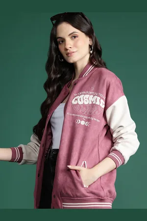 DressBerry Typography Colourblocked Varsity Jacket