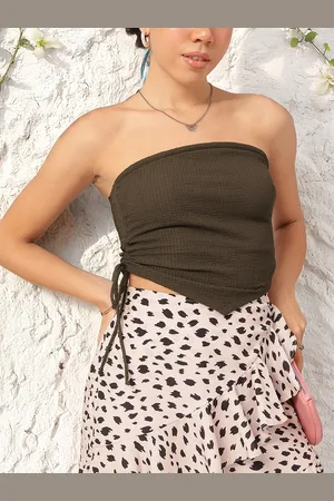 DressBerry Edgy Kawaii Textured Knit Ruched Tube Scarf Top