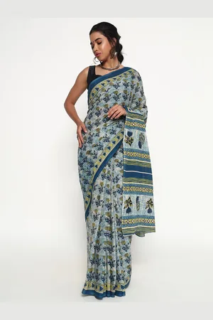 ZARI Floral Pure Cotton Bagru Saree