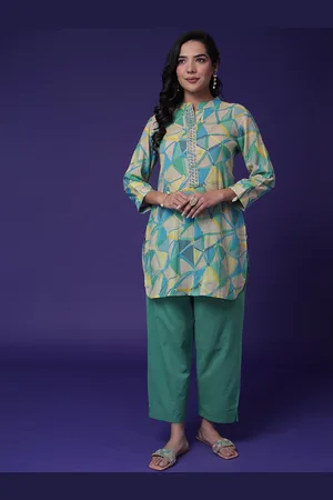 ZARI Printed Regular Thread Work Pure Cotton Kurti With Palazzos