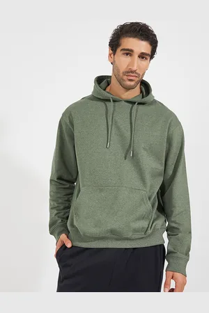 Styli Men Solid Relaxed Fit Hooded Pullover Sweatshirt