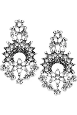 Anouk Silver Plated Silver-Toned Triangular Drop Earrings
