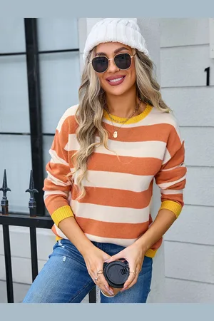 LULU & SKY Women Striped Round Neck Pullover Sweater