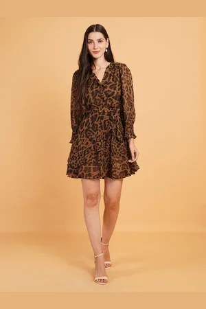 Mast & Harbour Animal Printed Ruffled Wrap Dress