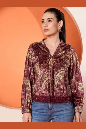 Antheaa Women Printed Velvet Tailored Jacket with Embellishement