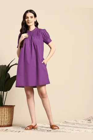 Mast & Harbour Puff Sleeves Pure Cotton A-Line Mini Dress