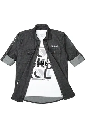 CAVIO Boys Spread Collar Graphic Printed Cotton Casual Shirt & T-Shirt