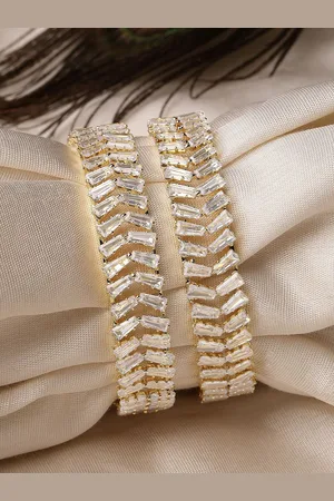 karatcart Set Of 2 Gold Plated CZ Stone Studded Bangles