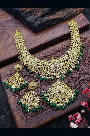 GRIIHAM Gold Plated CZ Studded Necklace & Earrings
