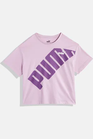 PUMA Girls Brand Logo Print Power Youth Knitted Pure Cotton Relaxed Fit Crop T-shirt
