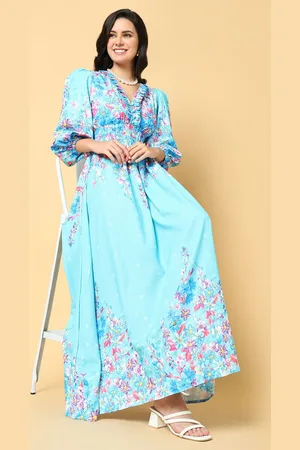 SHOWOFF Women Floral Print Puff Sleeve Ruffled Fit & Flare Maxi Dress